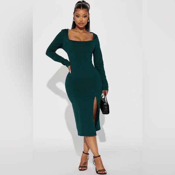 Elegant Green Long Sleeve Dress- Size L - Picture 2 of 14